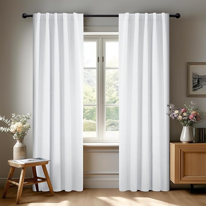 Deconovo Room Darkening Curtains, Thermal Insulated Noise-Reducing Window Panels for Bedroom, Living Room and Home Office, 2 Panels, Pure White, 42W x 95L Inch