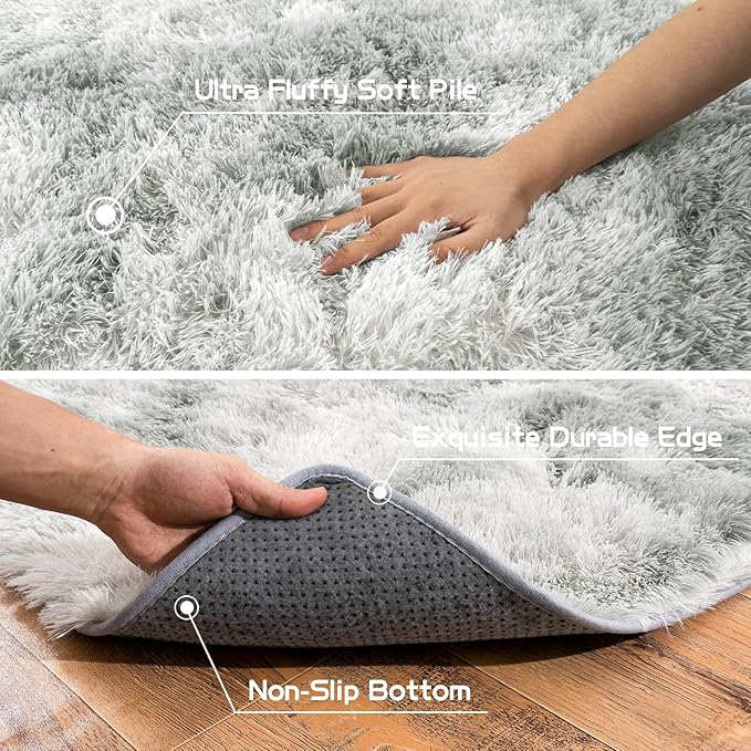 Pionblank Super Fluffy Area Rug for Living Room 5x7 Feet, Modern Indoor Shaggy Carpet, Soft Plush Non Slip Rugs for Bedroom Kids Room Cloakroom Home Decor, Tie Dye Grey