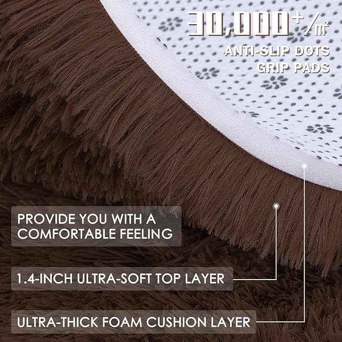 OLANLY 3x4 Machine Washable Accent Rug, Soft Fluffy Shaggy Area Rug for Bedroom, Living Room, Indoor Floor Carpet for Kids, Nursery, Home Decor, Coffee