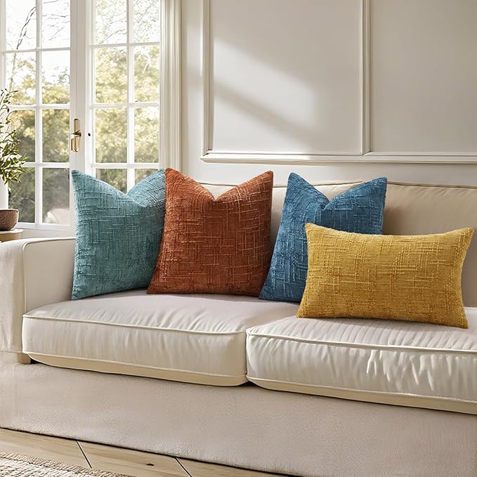 decorUhome Navy Blue Chenille Throw Pillow Covers 18x18 Set of 2 Textured Soft Cozy Slubby Couch Pillow Covers Modern Farmhouse Boho Decorative Pillow Cases for Bed Sofa Living Room