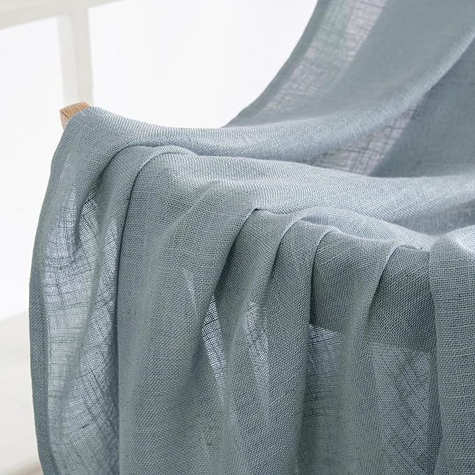 MIULEE Dusty Blue Linen Curtains 96 Inch Long 2 Panels for Bedroom Living Room, Soft Thick Linen Textured Window Drapes Semi Sheer Light Filtering Rod Pocket Back Tab Light Blue Burlap Look Decor