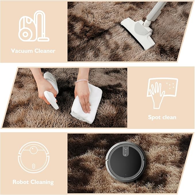Fluffy Round Rug,Soft Area Rugs for Girls Room,Shaggy Rugs 5'X5' for Living Room,Non Slip Circle Rug for Kids Bedroom,Shag Plush Nursery Carpets,Fuzzy Rug for Dorm,Room Decor Carpet,Tie-Dyed Coffee