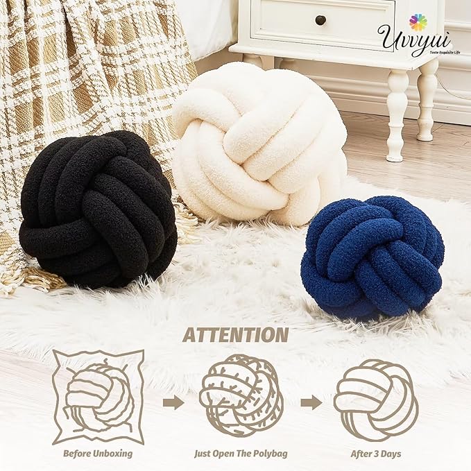 Uvvyui Knot Pillow Ball, Soft Home Decorative Pillows, Round Throw Pillow, Handmade Knotted Plush Pillow, Round Boucle Pillow Cushion (14 Inches Light Grey)
