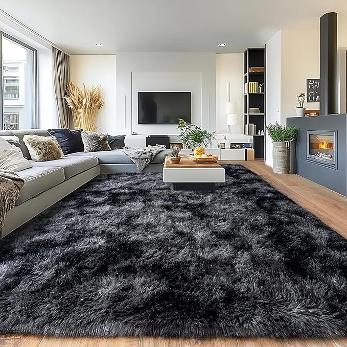 Pionblank Large Area Rug for Living Room 10x14, Fuzzy Modern Shag Rug, Fluffy Plush Non Slip Soft Furry Carpet for Bedroom Kids Room Nursery Teens Dorm Home Decor, Dark Grey