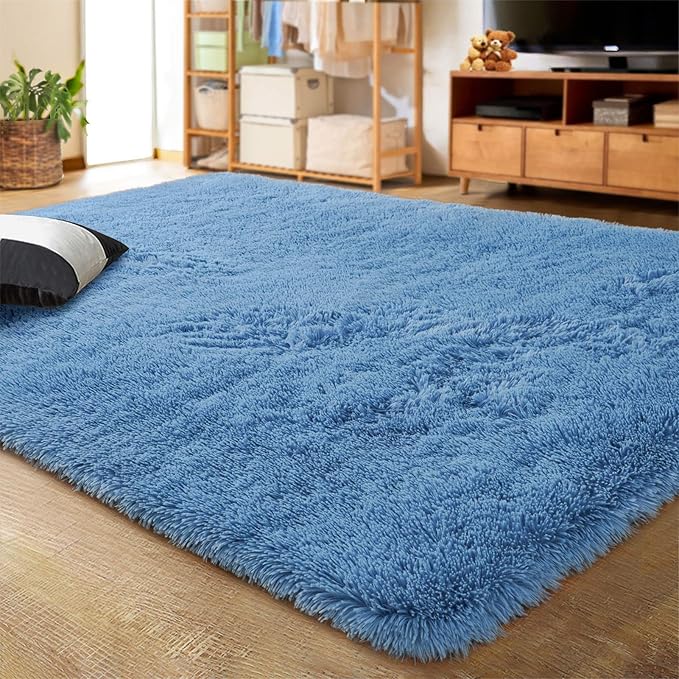 LOCHAS Ultra Soft Indoor Modern Area Rugs Fluffy Living Room Carpets for Children Bedroom Home Decor Nursery Rug 5.3x7.5 Feet, Cobalt Blue