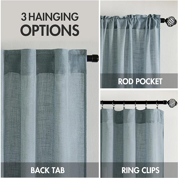MIULEE Dusty Blue Linen Curtains 84 Inch Length 2 Panels for Bedroom Living Room, Soft Thick Linen Textured Window Drapes Semi Sheer Light Filtering Back Tab Rod Pocket Burlap Look Light Blue Decor