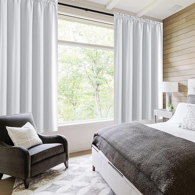 DWCN Blackout Curtains for Bedroom - Thermal Insulated Privacy Energy Saving Rod Pocket Drapes for Living Room, W 38 x L 72 Inch, Greyish White, Set of 2