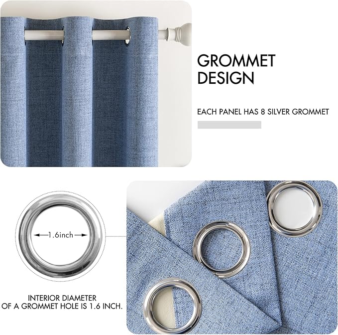 MIULEE Linen Texture Curtains for Bedroom Solid 100% Blackout Thermal Insulated Stone Blue Curtains Grommet Room Darkening Drapes Luxury Decor for Living Room Nursery 52x45 Inch (2 Panels)