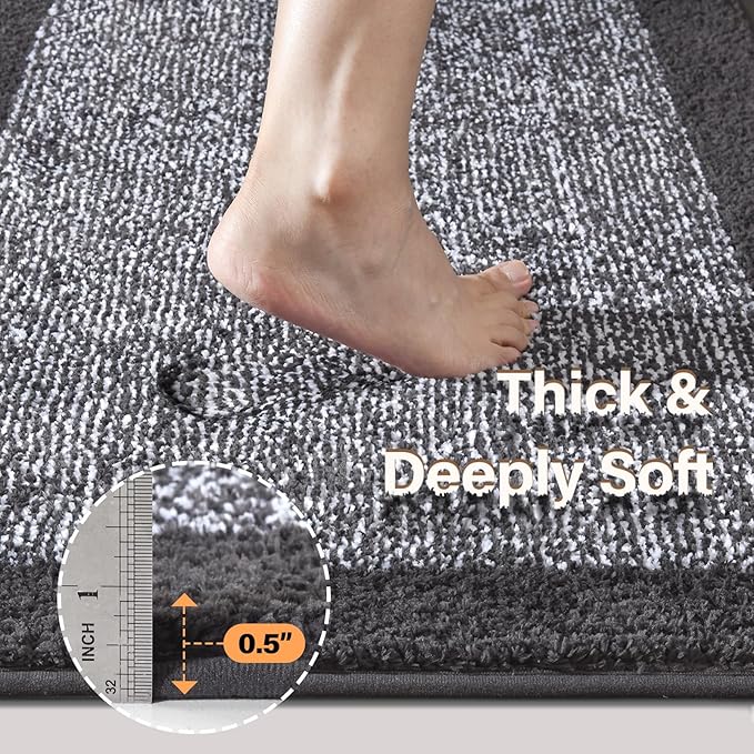60x24 Long Bathroom Rugs Washable Non Slip, Dark Grey Bath Mat for Bathroom Floor Tub, Soft Absorbent Quick Dry Mats for Shower, Bathtub,Home Decor