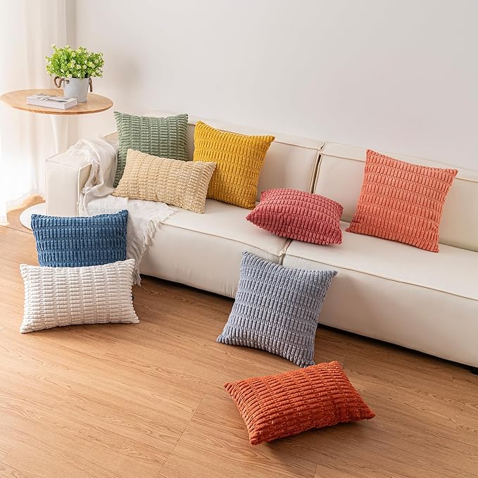 Corduroy Decorative Throw Pillow Covers 14x36 Inch Soft Striped Pillow Covers Modern Farmhouse Home Decor for Sofa Living Room Couch Bed（Sage Green）
