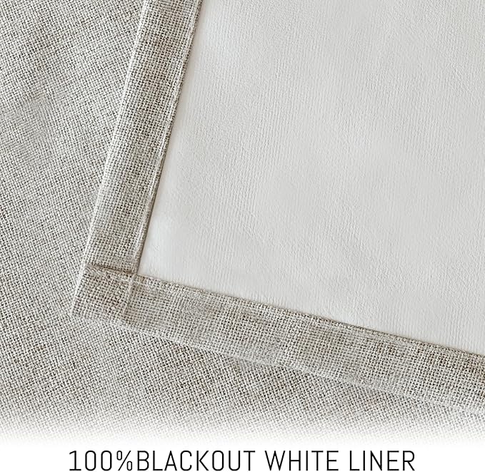 Yakamok Oatmeal Linen Curtains 100% Blackout 63 Inches Long,Room Darkening Textured Curtains for Living Room Thermal Grommet Bedroom Curtains 2 Panels with White Liner
