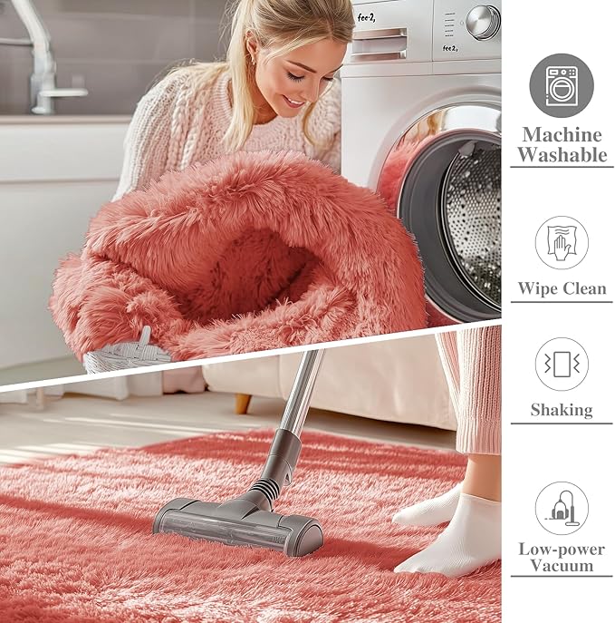 OLANLY 2x4 Machine Washable Runner Rugs for Hallway, Soft Fluffy Shaggy Bedside Rugs for Bedroom, Living Room, Indoor Floor Carpet for Kids Girls and Boys, Home Decor Aesthetic, Rust Red