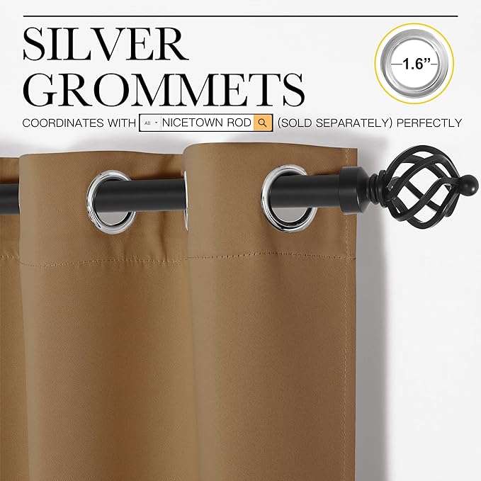 NICETOWN Sleek Blackout Curtains 78 inches Length for Small Windows, 2 Panels, Gold Brown, W42 x L78 -Inch, Noise Reducing and Block Draft Panels for Door Doorway Laundry Office Luxury Decor Theme