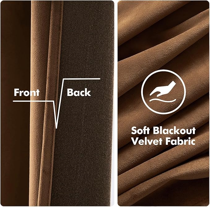 MIULEE Velvet Curtains Chocolate Elegant Grommet Thermal Insulated Soundproof Brown Room Darkening Curtains/Drapes for Classical Living Room Bedroom Decor 52 x 90 Inch Set of 2