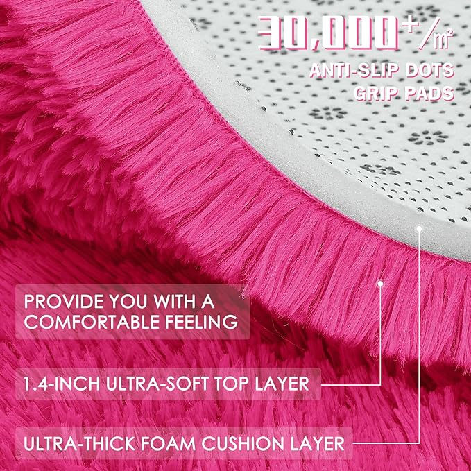 OLANLY 2x3 Machine Washable Small Bedside Rug, Soft Fluffy Shaggy Entryway Throw Rugs for Bedroom, Living Room, Indoor Floor Carpet for Kids Girls Boys, Nursery Rooms, Home Decor Aesthetic, Hot Pink