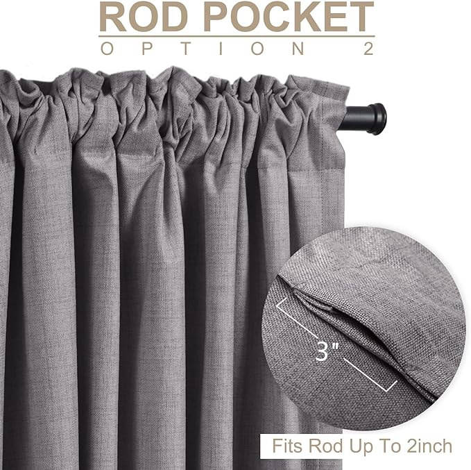100% Blackout Shield Linen Blackout Curtains for Bedroom 63 Inches Long, Back Tab/Rod Pocket Living Room Drapes, Thermal Insulated Blackout Curtains 2 Panels Set, 50" W x 63" L, Darkgray
