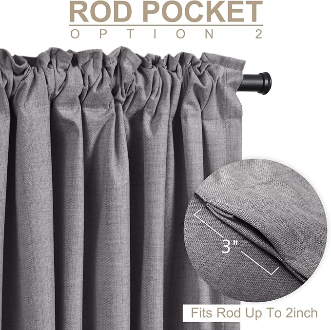 100% Blackout Shield Linen Blackout Curtains for Bedroom 90 Inches Long, Back Tab/Rod Pocket Living Room Drapes, Thermal Insulated Blackout Curtains 2 Panels Set, 50" W x 90" L, Darkgray