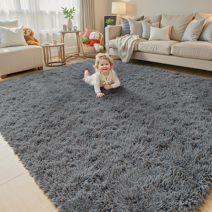 3x5 Rug, Bedside Preppy Dorm Area Rug, College Essentials Small Carpets for Bedroom, Anti Slip Grey Living Room Rugs Home Decor (Dark Grey, 3x5 Feet)
