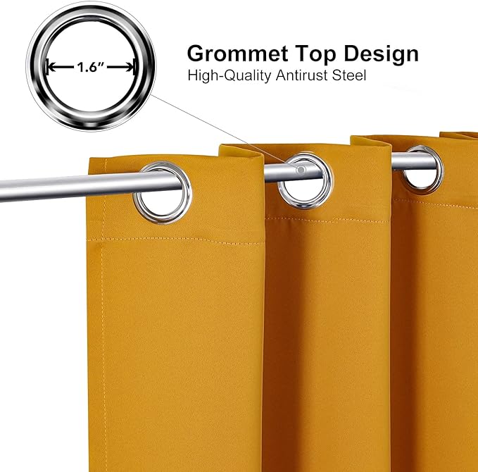 ChrisDowa Room Darkening Curtains 90 Inches Long 2 Panels Set for Living Room, Grommet Thermal Insulated Blackout Curtains for Bedroom (Mustard Yellow, 52 x 90 Inch)