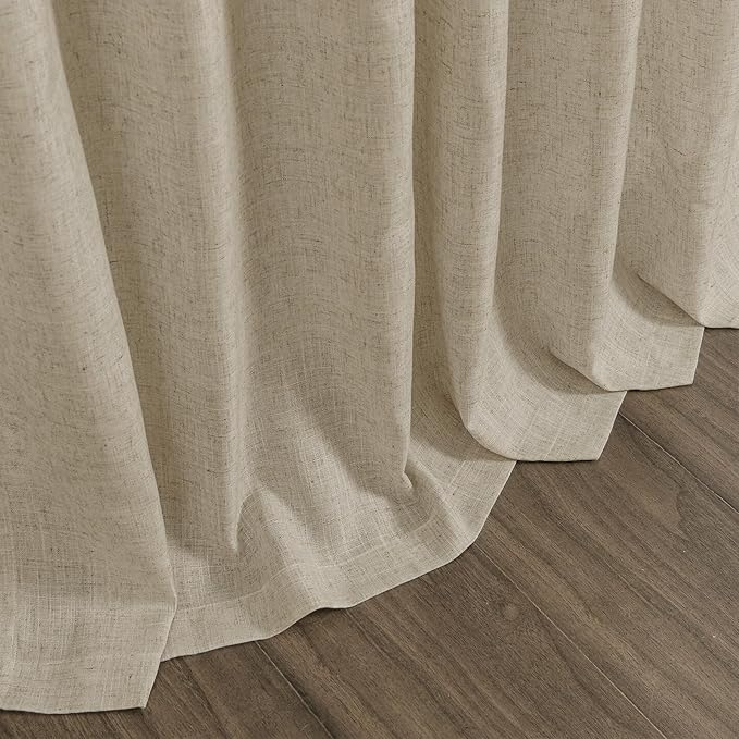 Eggshell Beige Linen Curtains 132 Inch Length for Living Room Light Filtering Semi Sheer Curtain Back Tab Rustic Farmhouse Decor Drapes Floor to Ceiling High Window for Bedroom 52x132, 2 Panels