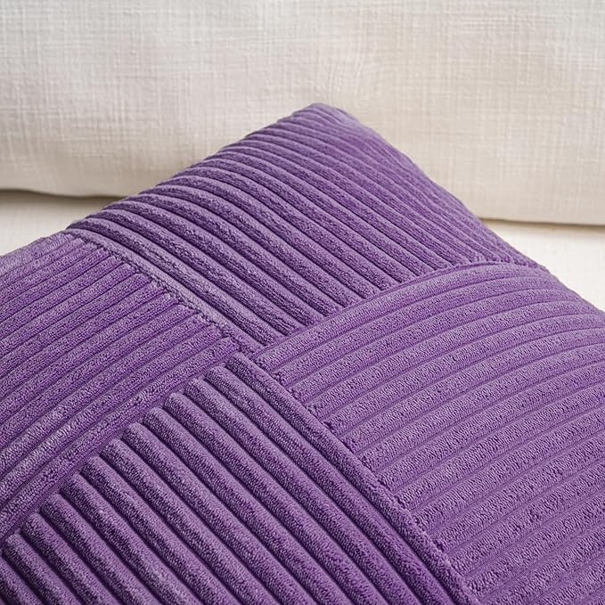 Fancy Homi 2 Packs Purple Lumbar Decorative Throw Pillow Covers 14x22 Inch for Living Room Couch Bed, Farmhouse Boho Home Decor, Soft Striped Corduroy Rectangle Accent Cushion Case 35x55 cm