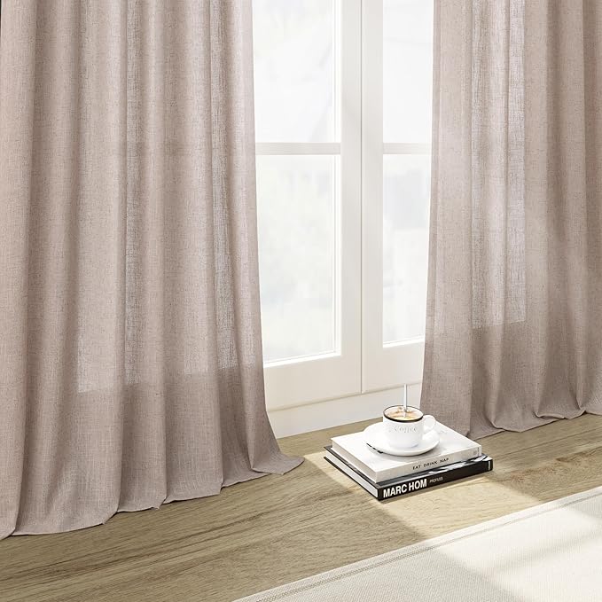 Oatmeal Linen Curtains 84 Inches Long for Bedroom Back Tab Light Filtering Privacy Semi Sheer Curtains Modern Farmhouse Decor Oatmeal Cotton Textured Curtain for Living Room 2 Panels Set 52x84