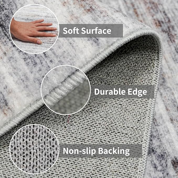 Large Runner Rugs for Hallway 4x16: Non-Slip Washable Wide Carpet - Soft Low-Pile Stain and Spill Resistant Rug for Entryway Living Room Dining Room Balcony Garage Office Beige Grey