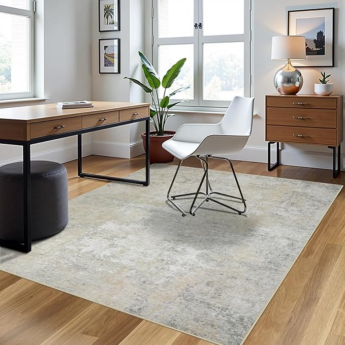 4x6 Area Rugs for Living Room Rug Washable: Abstract Rug for Dining Room Bedroom Carpet Non Slip 4 by 6 Indoor Modern Nursery Home Office Beige Grey