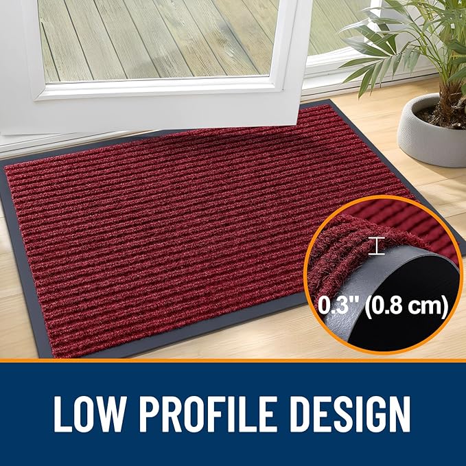 OLANLY Front Door Mat Indoor Outdoor Entrance, 2-Pack 71 x 47 Inch, Waterproof Heavy Duty Doormat, Fade Resistant, Low Profile, Easy Clean Patio Porch Welcome Floor Mats for Entry, Wine Red