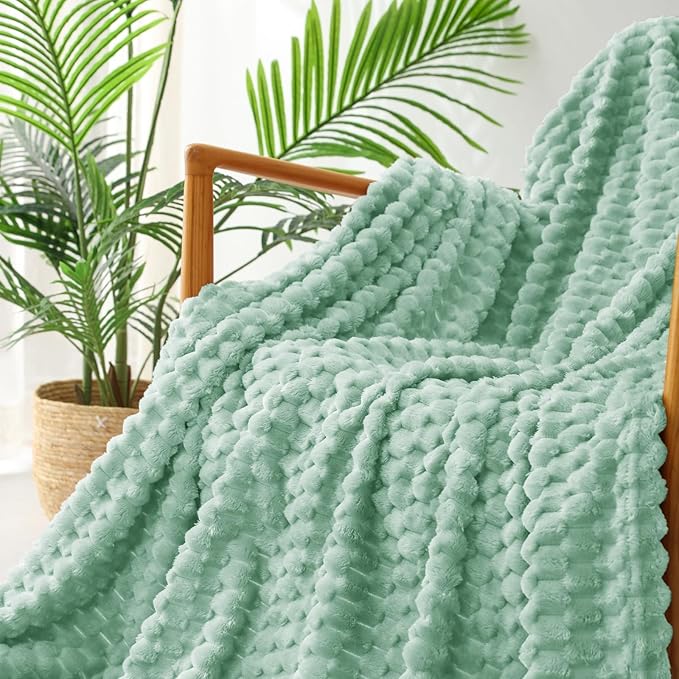 Exclusivo Mezcla Fleece Queen Blanket for Bed, Extra Large Fuzzy Sage Green Bed Blankets, Soft Cozy Plush Sofa Throws for All Seasons, 90x90 Inches