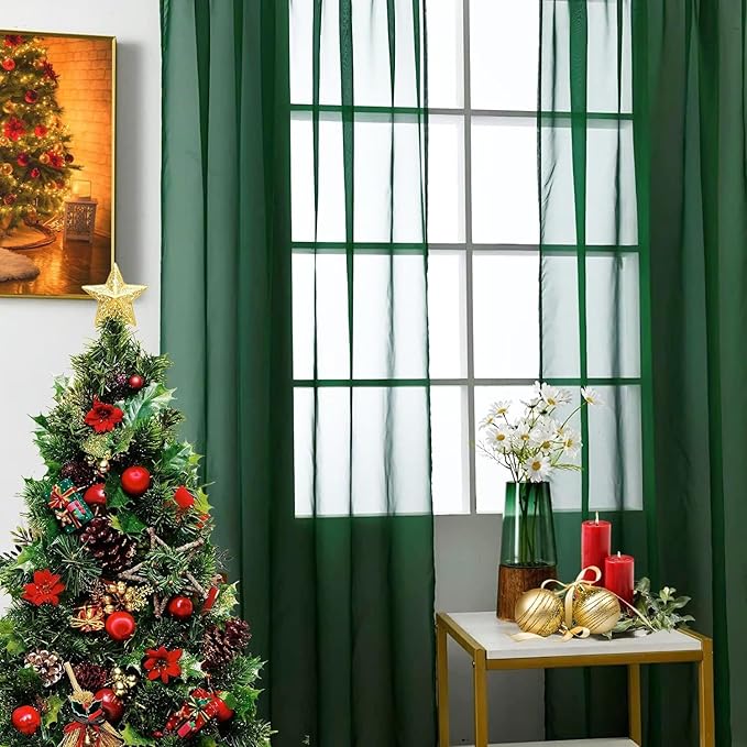 SpaceDresser Sheer Voile Window Treatment Rod Pocket Curtain Panels for Kitchen Bedroom Living Room Drapes Sunlight Filtering Privacy Semi Home Decor Assorted Colors Sizes (Foliage Green, 52W x 108L)