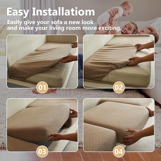 Couch Cushion Covers for Sofa Couch Covers Wear-Resistant Universal Sofa Cover Washable Stretch for Sectional Slipcovers (Texture-Light Coffee,Back Cover L)