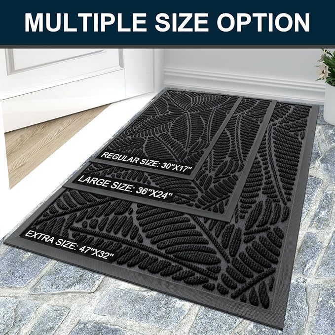 Colorxy Waterproof Doormat, Sturdy Natural Rubber Front Indoor Mat, Non Slip Low Profile Indoor Outdoor Door Mats, Stain and Fade Resistant Floor Mat, Easy Clean Patio Entrance Mat, 48''x32'', Black
