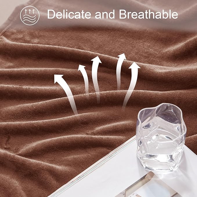 Exclusivo Mezcla Fleece Blankets Queen Size for Bed, Super Soft and Warm, All Season, Cozy, Plush, Lightweight, 90x90 Inches, Brown
