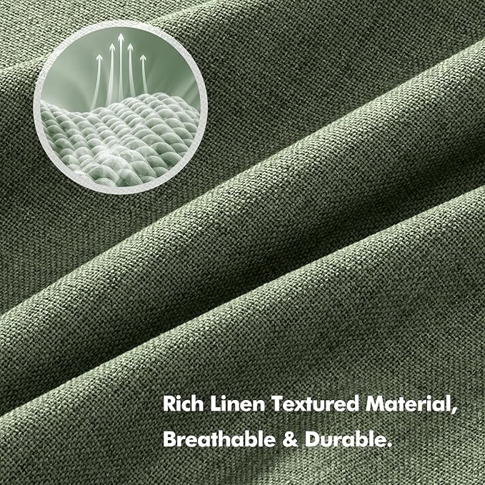 MIULEE 100% Blackout Linen Curtains for Bedroom, Olive Green Solid Luxury Decor Thermal Insulation Room Darkening Drapes for Living Room Nursery Back Tab Rod Pocket 42 x 90 Inches, 2 Panels