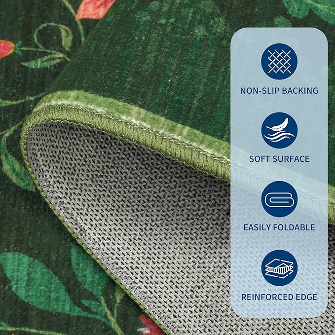 Protea Floral Rug 2x6 Runners for Hallways, Boho Kitchen Runner Rugs Non Slip Bath Runners, Vintage Washable Runner Rug for Bedroom, Soft Long Rugs for Entryway Bathroom Laundry Dorm, Forest Green