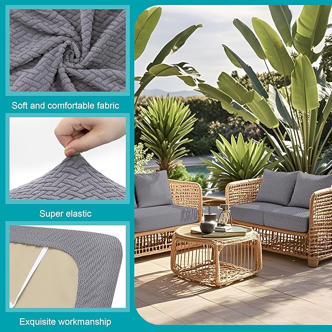 14Pcs Stretch Patio Cushion Covers,Outdoor Couch Covers Replacement,Outdoor Couch & Sofa Slipcovers,for Patio Furniture Cushion Covers,Washable Reusable Furniture Protector (Grey,Cover Only)
