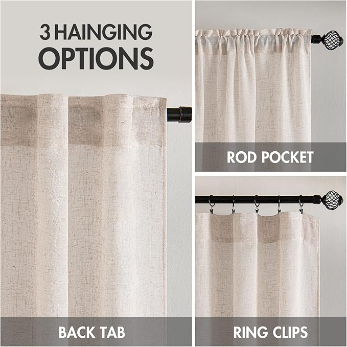 MIULEE Natural White Linen Curtains 100 Inch Length 2 Panels for Bedroom Living Room, Soft Thick Linen Textured Window Drapes Semi Sheer Light Filtering Back Tab Rod Pocket Burlap Look Decor