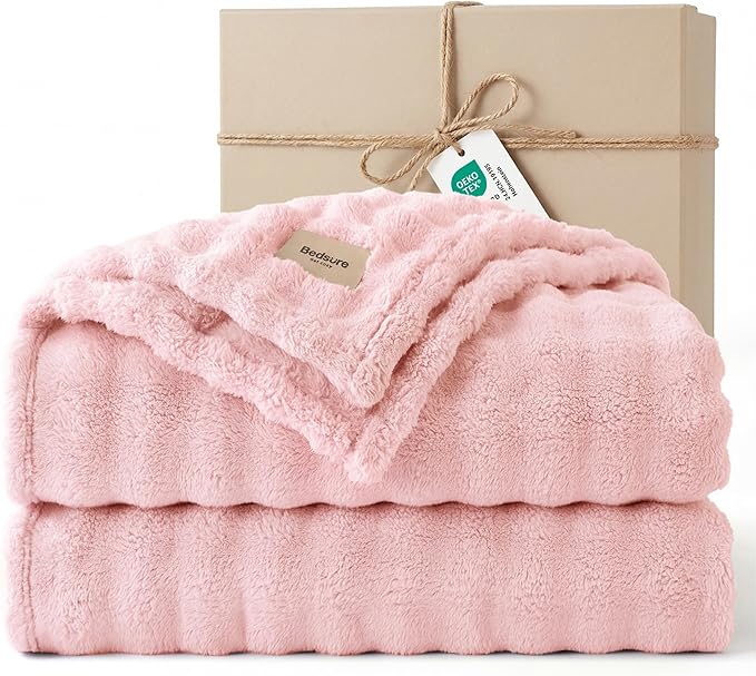Bedsure 3D Fleece Bubble Blanket - GentleSoft Pink Queen Blanket for Bed Sofa Room Decor - Luxury Soft Cozy Gifts for Kids Girls, Lightweight, All Seasons, Pink, 90"×90"