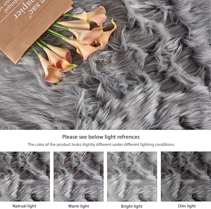 ORINOVA Light Grey Furry Washable Area Rugs for Living Room Faux Sheepskin Shaggy Fur Nursery Rug for Bedroom Cute Room 2x4 Rug
