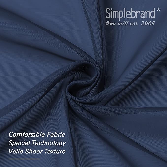 Simplebrand Blue Sheer Curtains 84 Inches Long, Light Filtering Rod Pocket Solid Color Sheer Window Curtain Panels, Elegant Curtains & Drapes for Bedroom 2 Panels (Navy Blue, 42" W x 84" L)