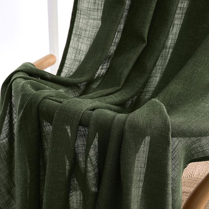 MIULEE Olive Green Linen Curtains 90 Inch Long for Bedroom Living Room, Soft Thick Linen Textured Window Drapes Semi Sheer Light Filtering Rod Pocket Back Tab Christmas Burlap Look, 2 Panels