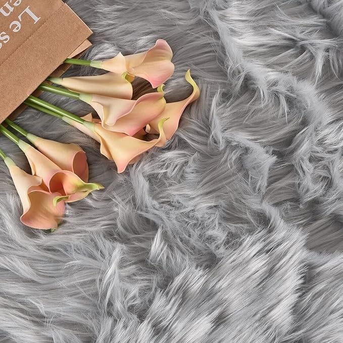 Latepis Washable 5x7 Grey Faux Fur Rugs for Living Room Soft Shag Rugs for Bedroom Perfect Sofa Floor Plush Rug Fluffy Carpet for Entertainment Room Home Décor