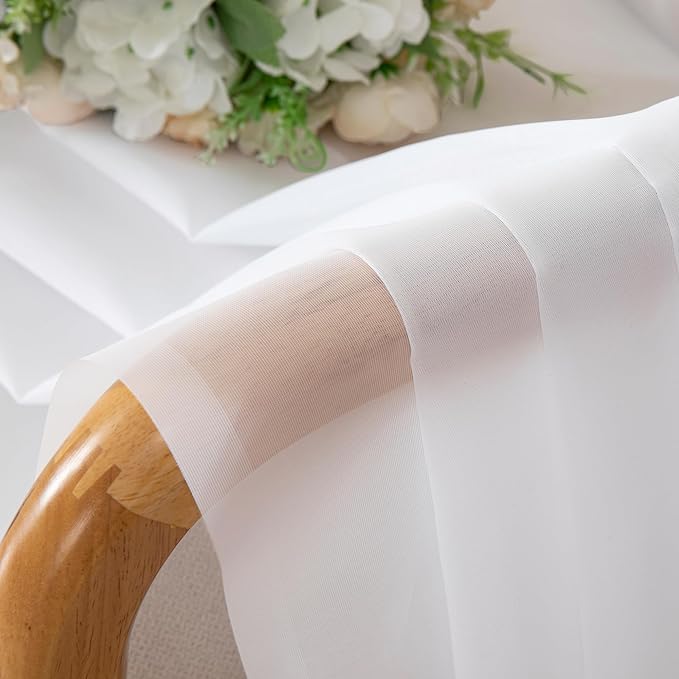 Simplebrand White Sheer Curtains 90 Inches Long, Light Filtering Rod Pocket Solid Color Window Sheer Curtain Panels, Elegant Curtains & Drapes for Living Room, Bedroom 2 Panels (White, 59" W x 90" L)