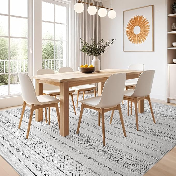 Nakagishi 10x12 Area Rug Living Room: Washable Boho Large Neutral Modern Soft Stain Resistant Farmhouse Indoor Floor Rug Non Slip Accent Carpet for Bedroom Nursery Kids Playroom Office- Gray