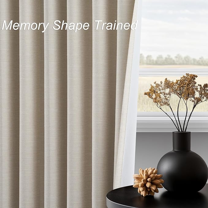 Topfinel Linen Blackout Curtains 86 Inches Long for Bedroom 2 Panels Set 100% Blackout Drapes for Living Room Window Treatment Modern Farmhouse Back Tab Rod Pocket Beige White Drapes
