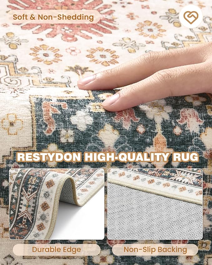 Kitchen Runner Rug Non Slip Washable 2.5x10, Soft Ultra-Thin Entryway Rug Runners for Hallways, Carpet Runner for Living Room,Kitchen, Laundry, Bathroom(Blue/Red/Multi,2.5'x10')