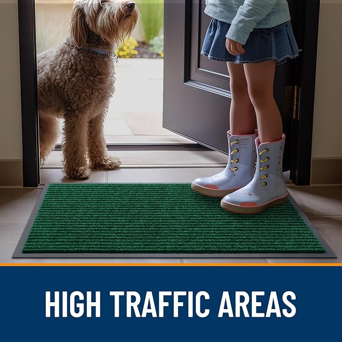 OLANLY Front Door Mat Indoor Outdoor Entrance, Waterproof Heavy Duty Doormat, Fade Resistant, Low Profile, Easy Clean Patio Porch Welcome Floor Mats for Entry, 47x17, Green