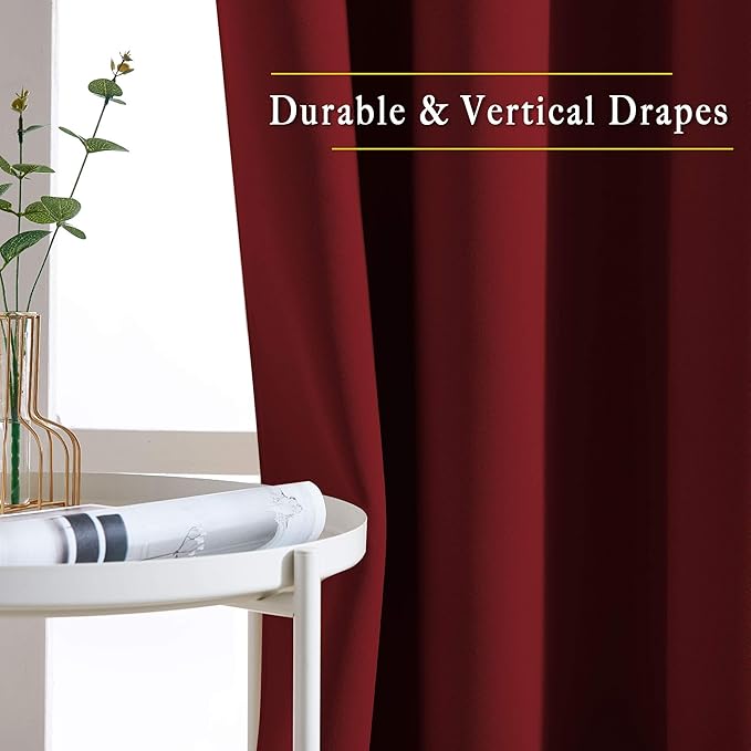 NICETOWN Blackout Draperies Curtain Panels - Thermal Insulated Solid Grommet Blackout Curtains/Panels/Drapes for Christmas (Burgundy Red, 1 Pair, 52 by 54-Inch)