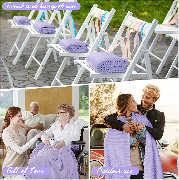 Buryeah 12 Pcs Flannel Throw Blanket Bulk 50 x 60 in Sleepover Blanket Outdoor Wedding Throw Lightweight, Oeko-tex Standard 100 Certified for Sofa Homeless Gifts (Light Purple)